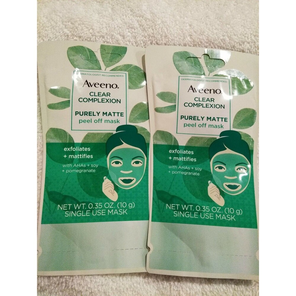 (B4) 2 Aveeno Clear Complexion Purely Matte Peel Off Mask .35 Oz  Pomegranate